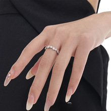 时尚INS-925纯银戒指锆石方块叠戴对戒情侣小众款设计感开口戒款