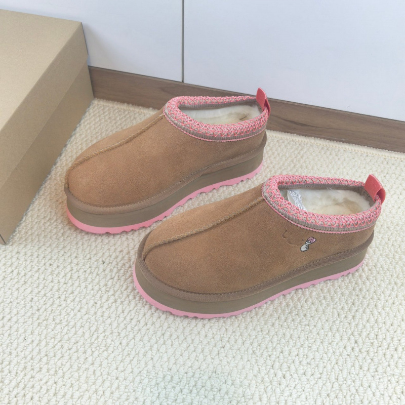 欧美2025秋冬新款正皮羊毛雪地靴厚底一脚蹬懒人鞋松糕刺绣女拖鞋