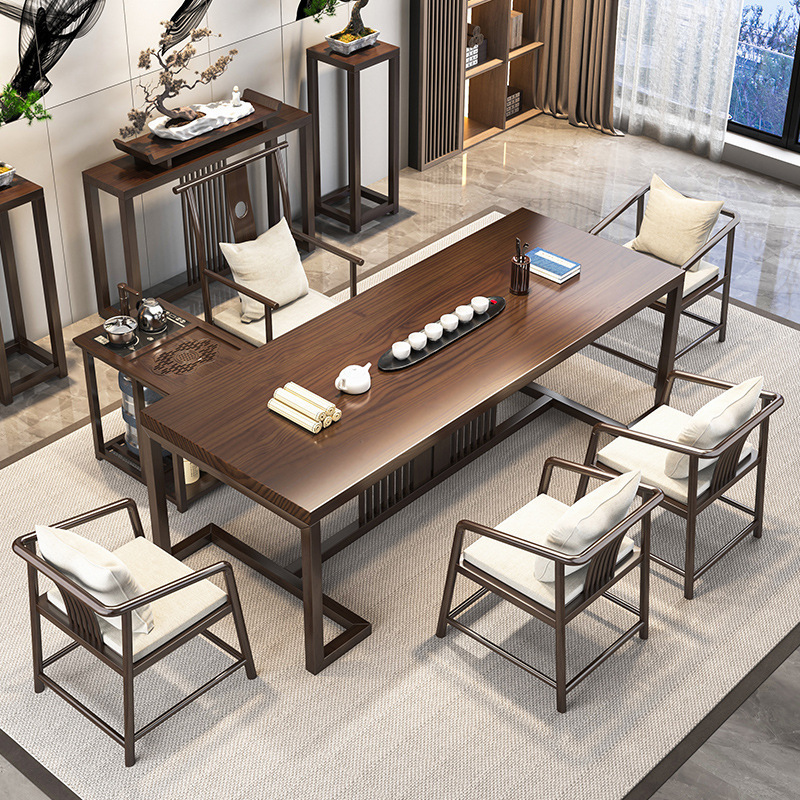 新中式实木茶桌全套简约家用客厅会客原木大板茶几办公室茶室茶桌