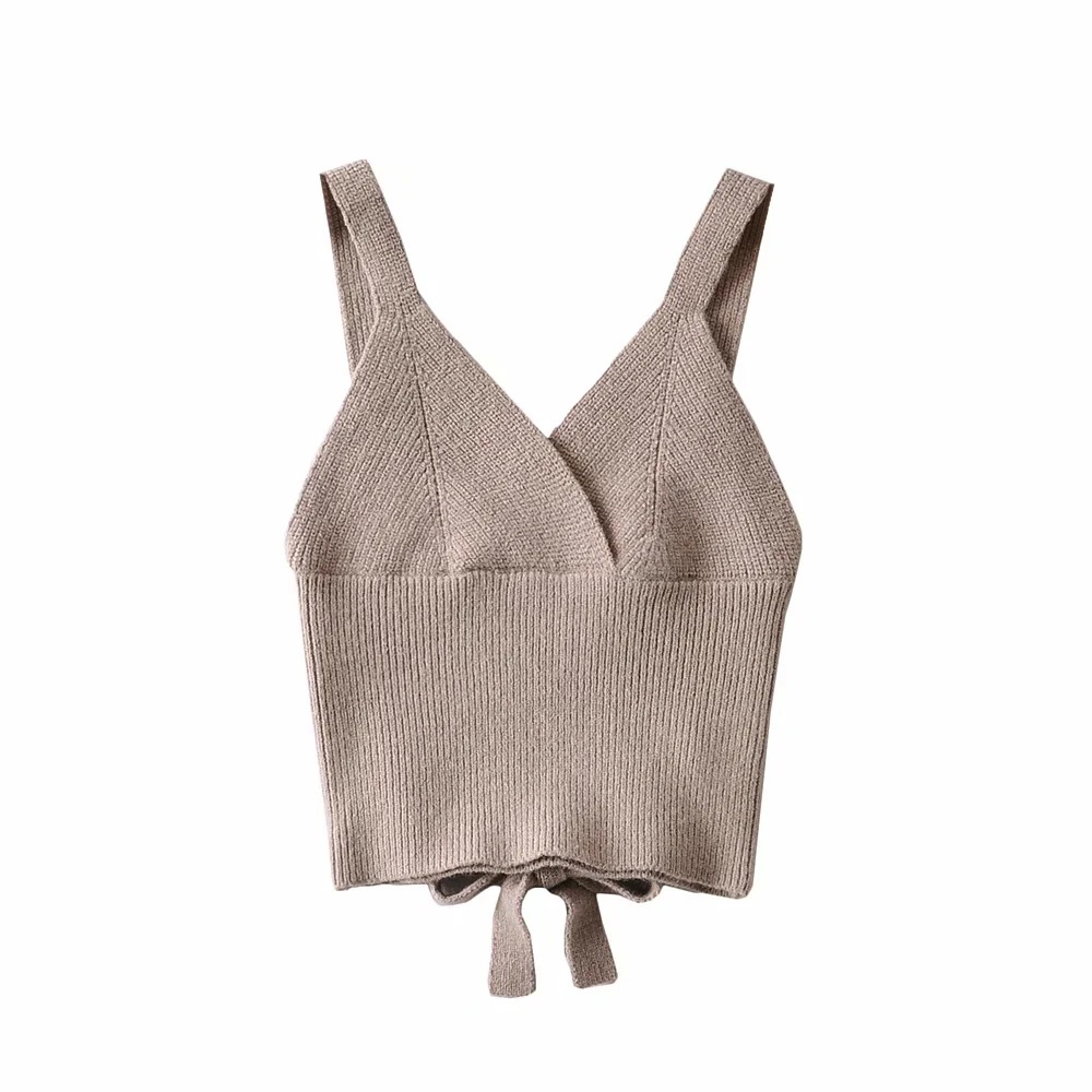 欧美风交叉v领针织背心性感女装2021夏季新款后绑带吊带上衣