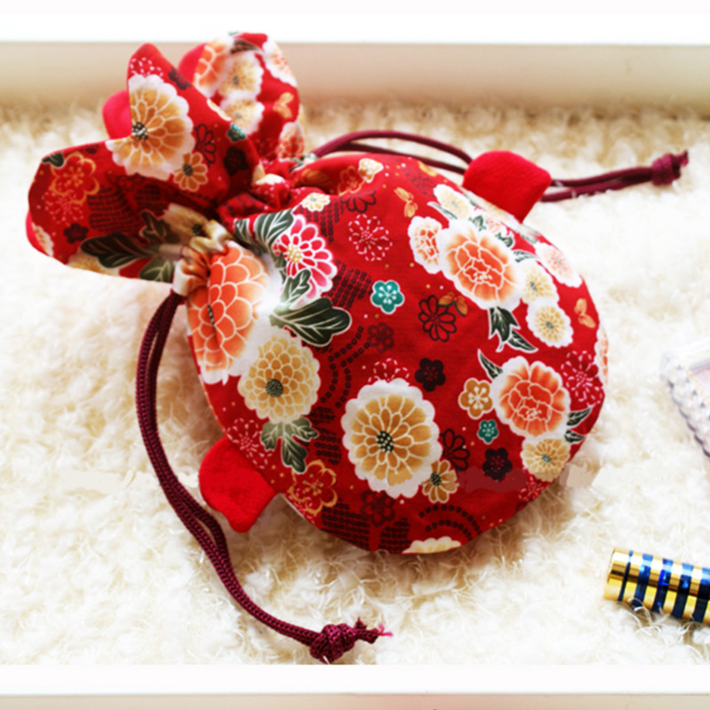 日本金鱼收纳福袋小布袋 红色喜庆 和风布艺尾巴束口袋抽绳批发