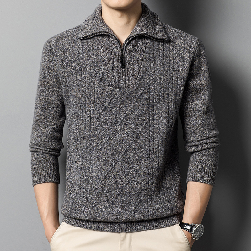 linm 纯羊毛加厚羊毛衫男士半拉链毛衣秋冬保暖针织衫上衣男-阿里巴巴