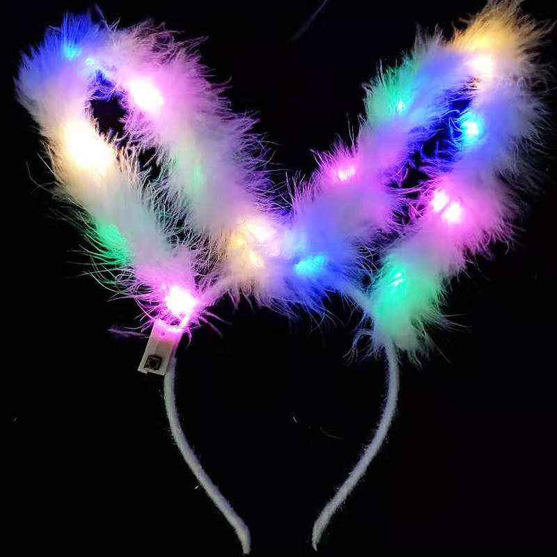 Luminous Feather Rabbit Ears New Lengthened 15cm14 Light Luminous Feather Rabbit Ears Night Market Scenic Spot Concert