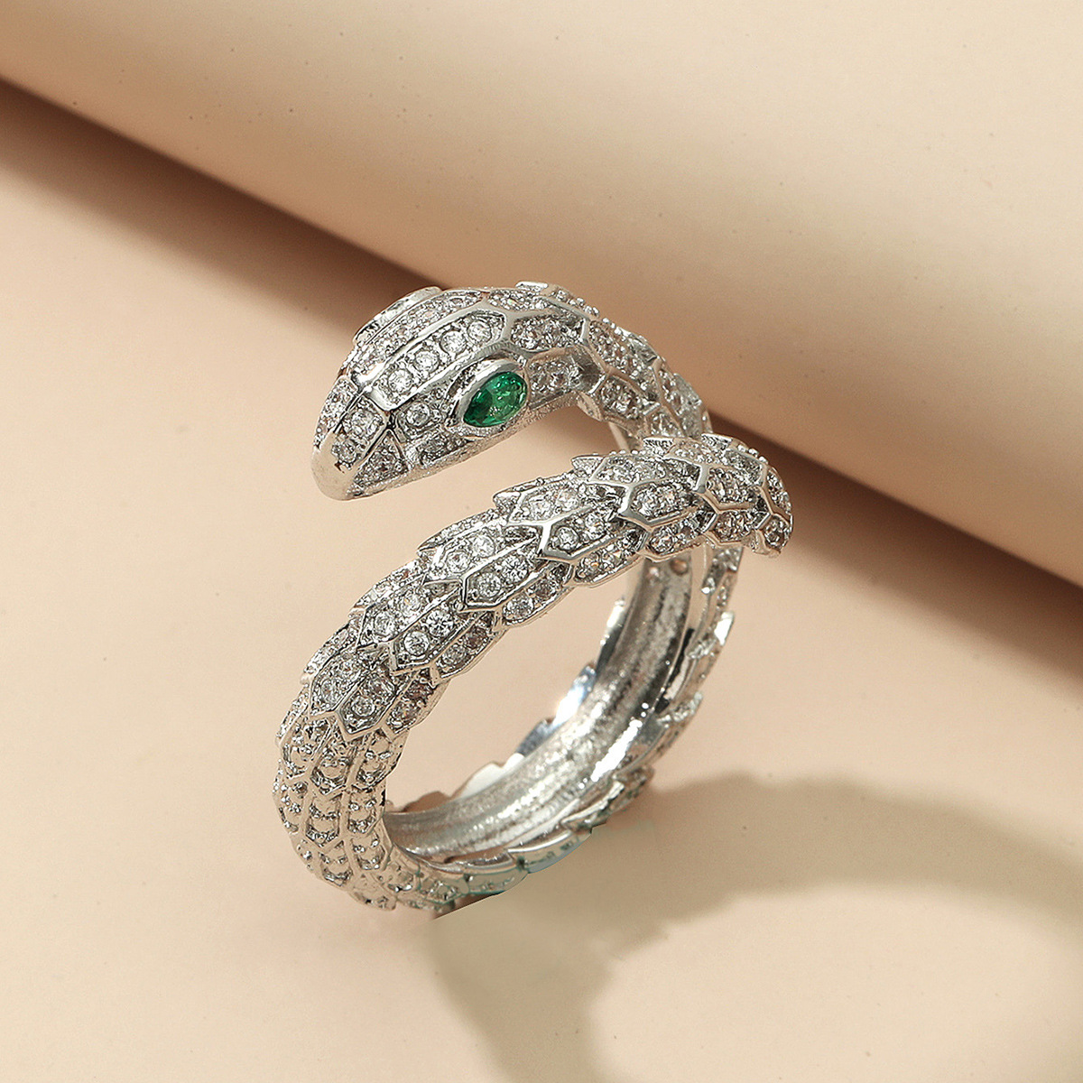 速卖通爆款欧美时尚单圈蛇鳞闪烁蛇头开口戒指ins冷淡风小众戒指