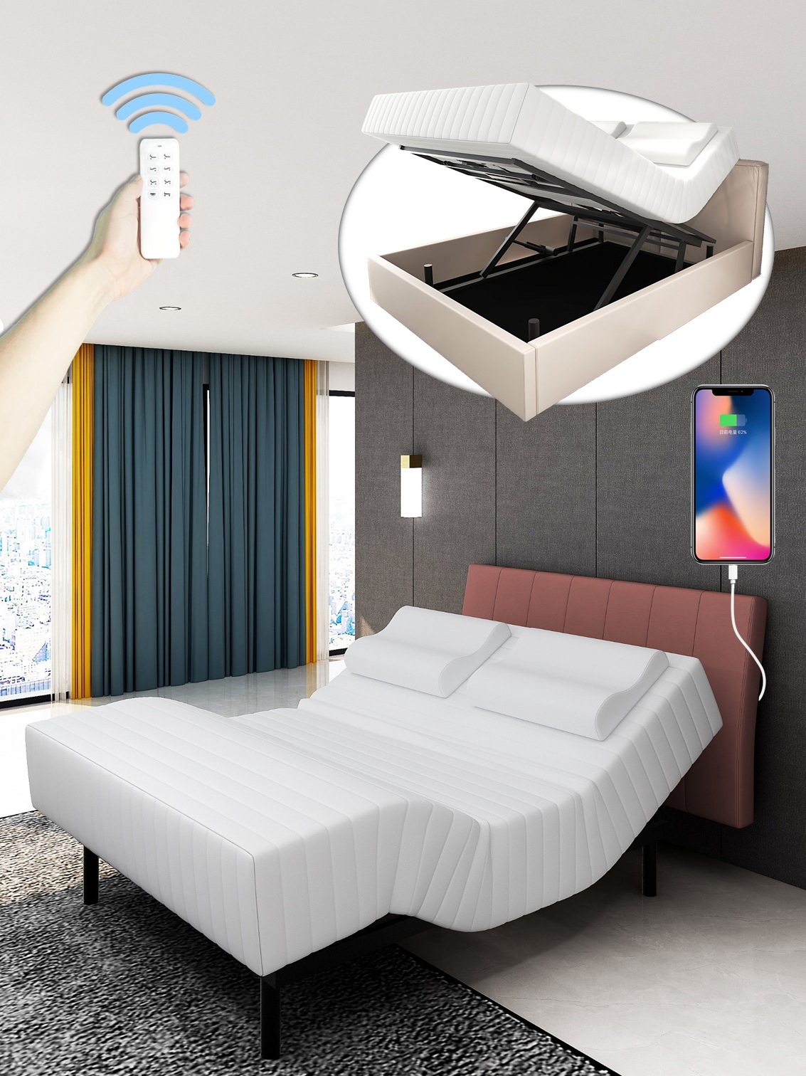 智能电动床升降全自动多功能零压床垫现代简约按摩主卧双人床婚床