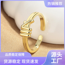 韩国时尚简约素圈绳结戒指女个性缠绕百搭几何开口食指环跨镜饰品