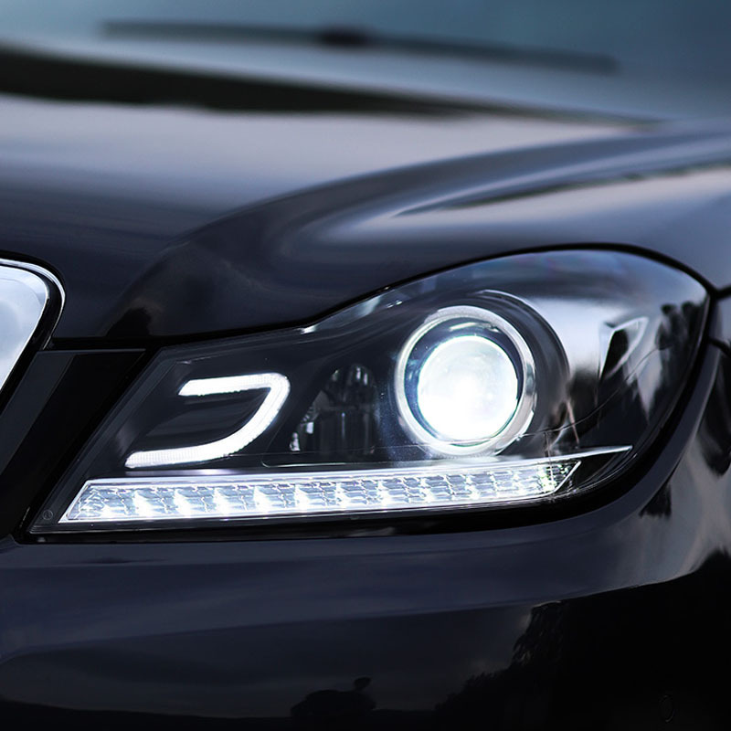 适用11-14款奔驰c级w204大灯c180c200改装c260高配全led氙气透镜