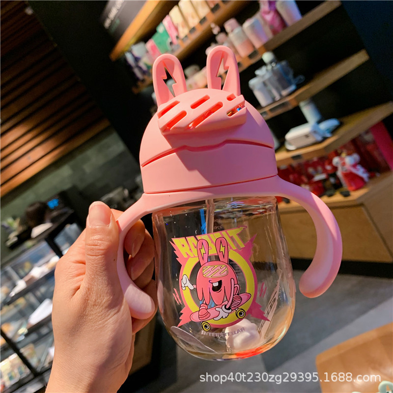 PPSU Milk Bottle Household Infants Baby No-Spill Cup Cartoon Animal Cute Portable Straw Cup Customized with Handle