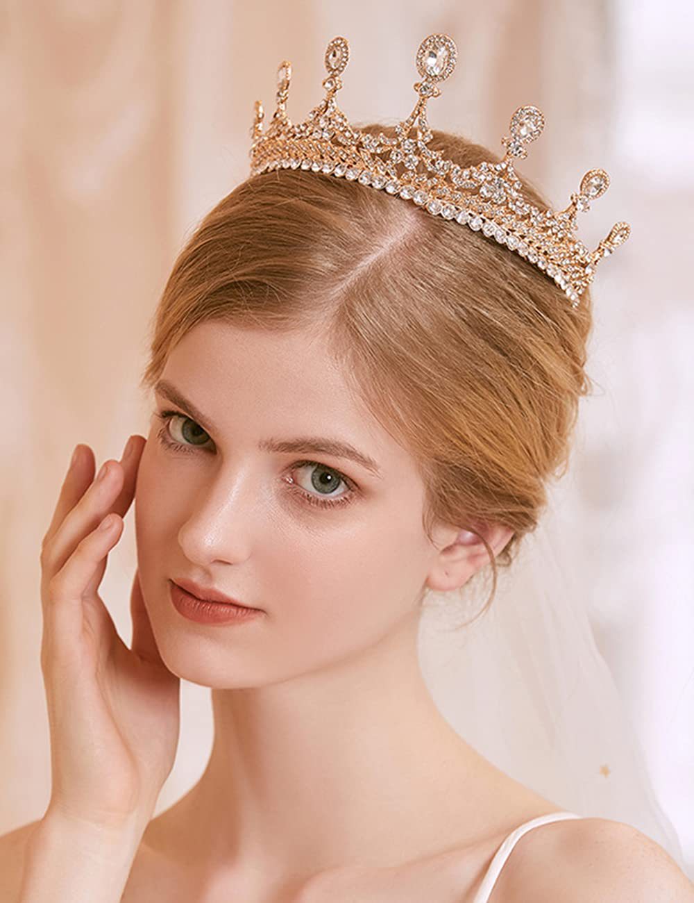 欧美新娘皇冠头饰点钻珍珠半冠发饰影楼跟妆礼服公主王冠配饰