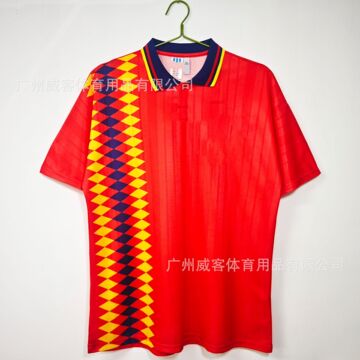 94~95赛季足球西班牙主场泰版短袖红色复古经典运动t恤批发-阿里巴巴