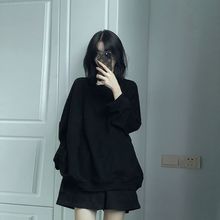 2022秋季潮ins新款韩版宽松显瘦黑色卫衣短裤休闲女装两件套装