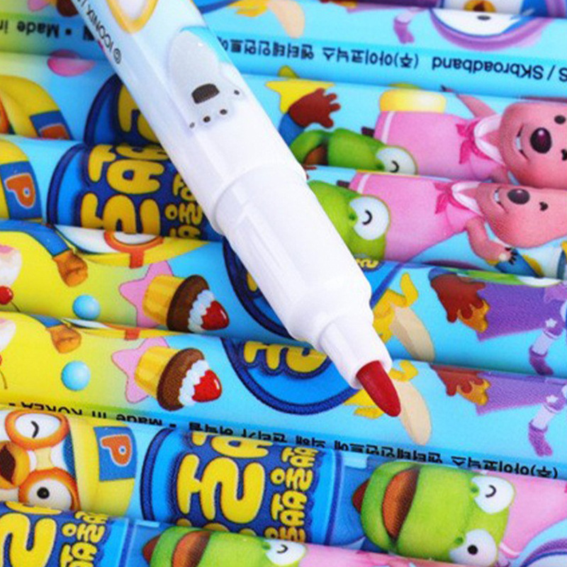 South Korea Pororo Pororo Crayon Long Brush Holder Short Rod 24 Colors 12 Colors Water-Soluble Brush Rotatable Paintbrush