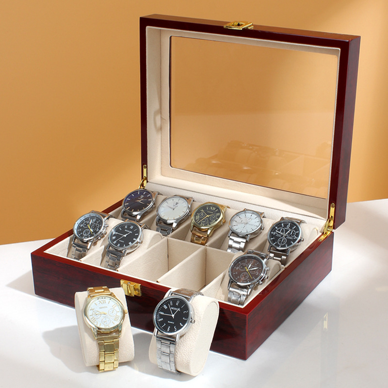 Multi-Position 10-Bit Solid Wood Storage Box Men's Watch Packing Boxes Mechanical Watch Jewelry Box Watch Box Finishing Box
