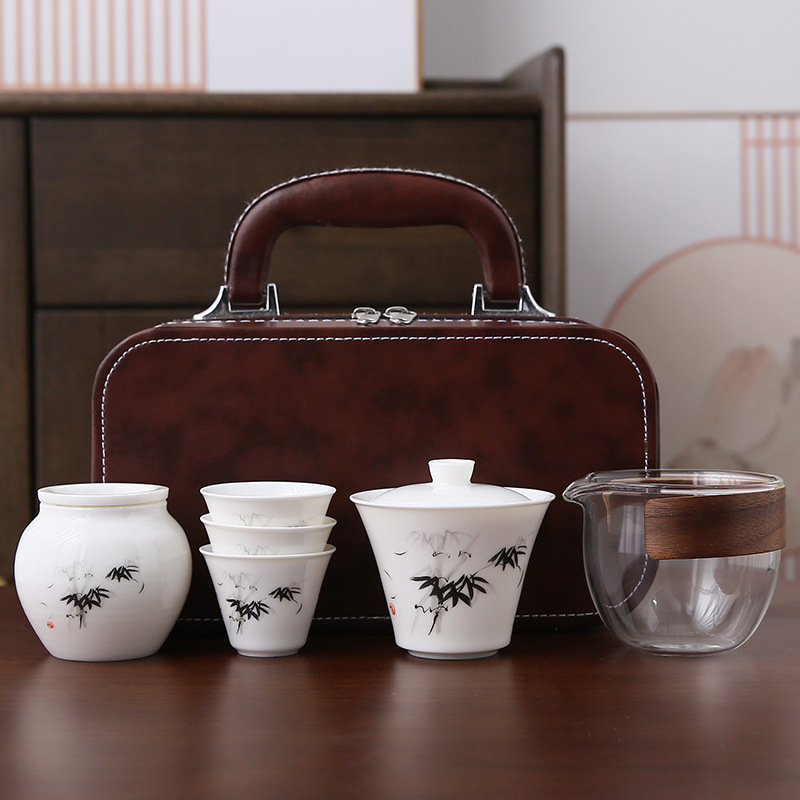 Travel Tea Set White Jade White Porcelain Set Kung Fu Tea Set Outdoor Camping Quick Cup Holiday Company Business Gifts