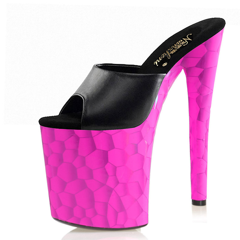20cm玫红凉拖女鱼鳞纹性感钢管舞高跟鞋夜店恨天高模特走秀防水台