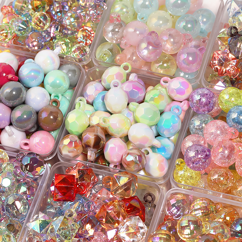 A Variety of Acrylic Hanging Hole Beads Solid Color round Beads Colorful Square Beads DIY Pendant Ornaments Accessories Beaded Loose Beads Wholesale