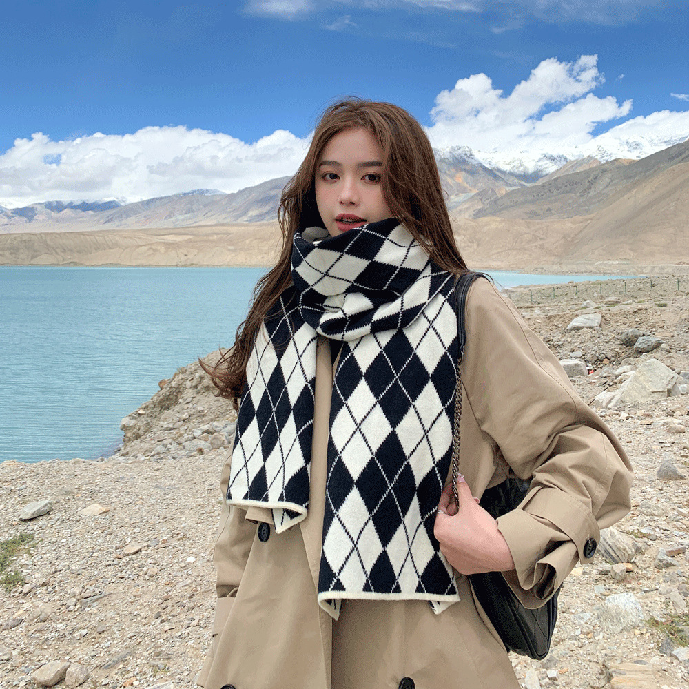 Autumn and Winter New Wool Knitted Scarf for Women Korean Style Sweet Cute Style All-Match Windproof Warm Travel Trip Shoot Scarf