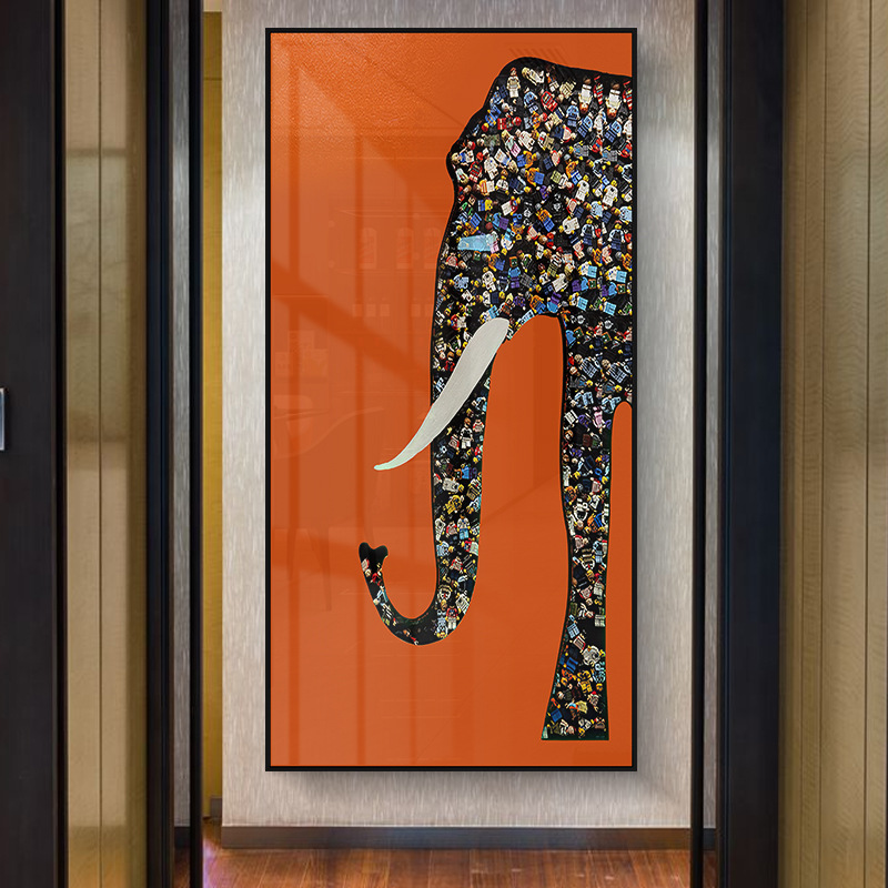 大象入户玄关装饰画现代竖版客厅沙发背景墙壁画走廊过道尽头挂画