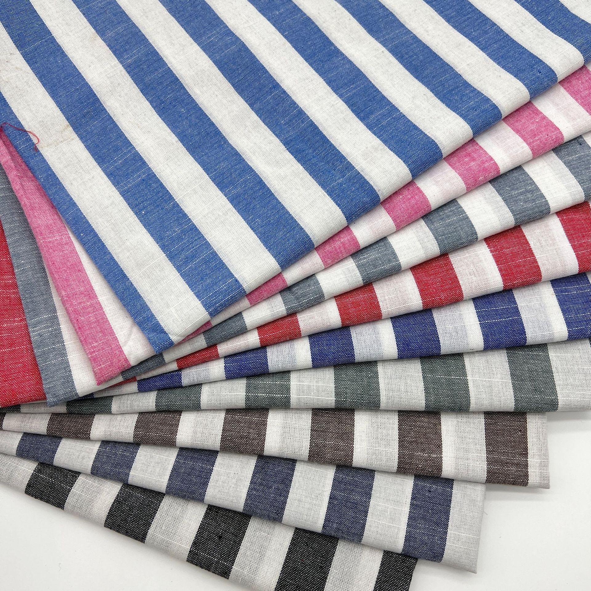 涤棉竹节条纹布料仿麻梭织布匹服装连衣裙衬衫tc平纹色织面料批发