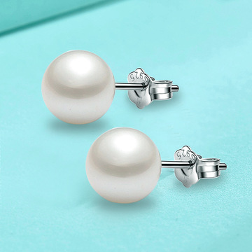 925纯银珍珠耳钉女欧美时尚耳环简约百搭饰品批发跨境外贸耳饰6mm