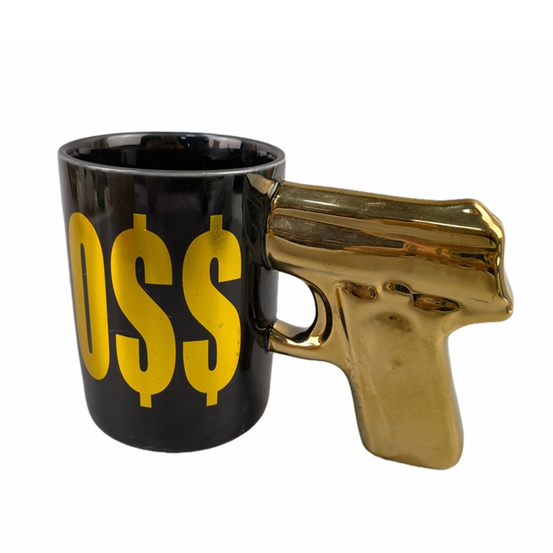 Creative Net Red Ceramic Pistol Mug Electroplating Fiveshooter Cup Special-Shaped Handle Cup 3D Made