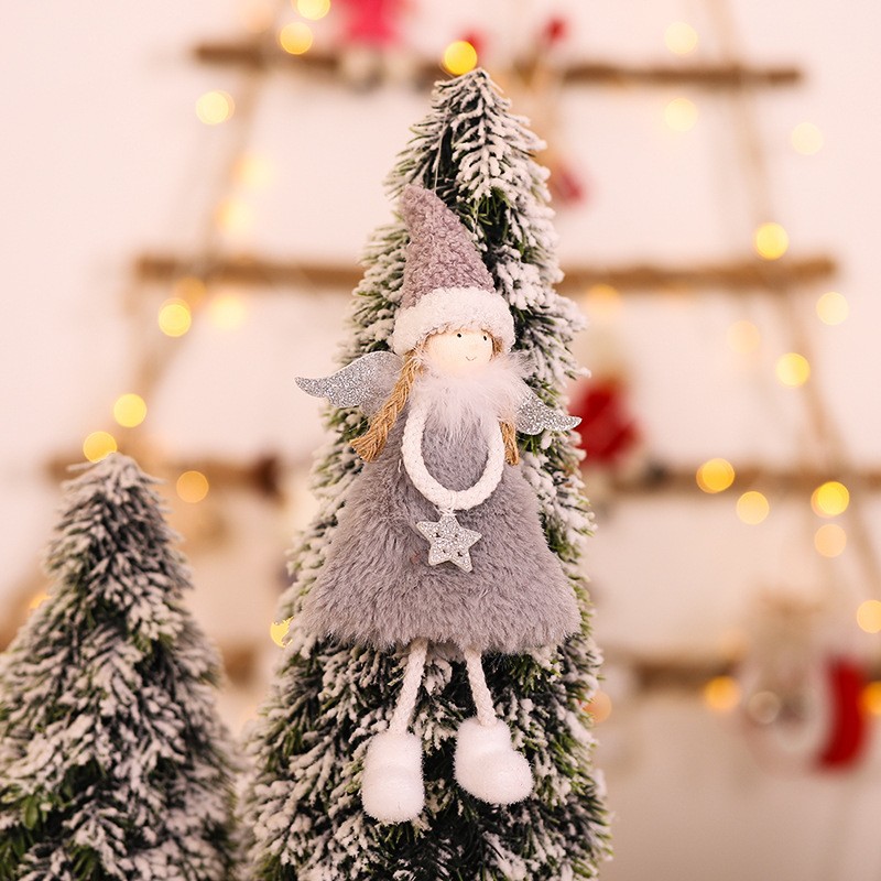 Cross-Border New Arrival Christmas Decorative Small Pendant Cute Creative Plush Doll Feather Angel Christmas Tree Ornaments