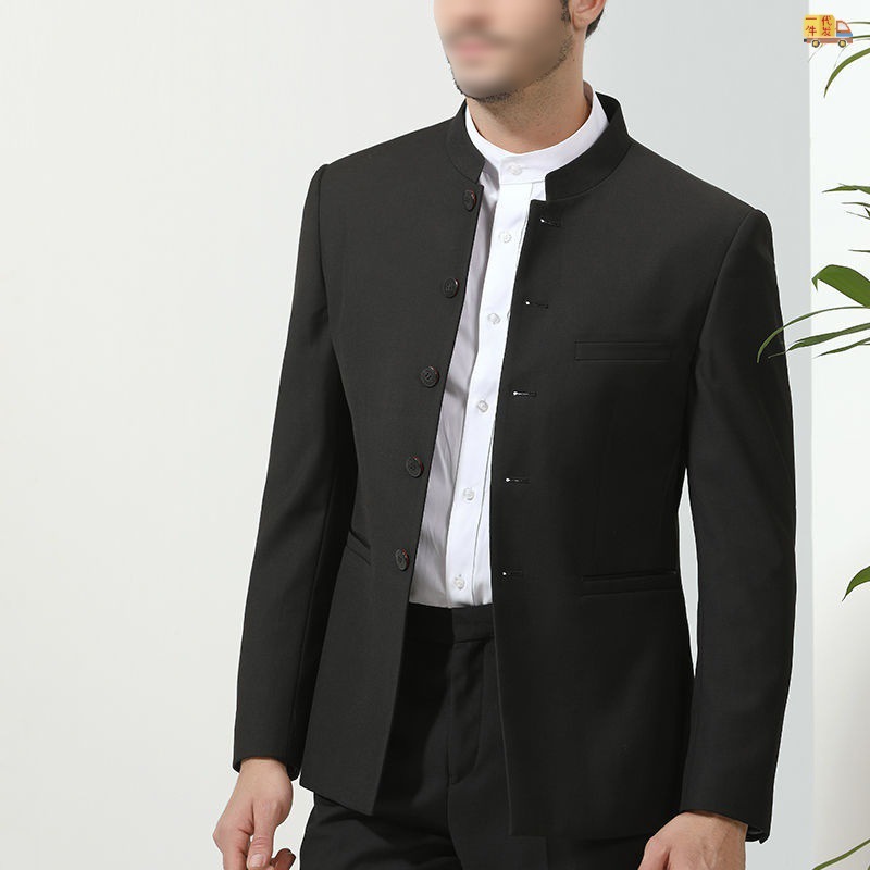 男士中华立领休闲套装秋冬复古西装外套礼服西服套装中山装整全套