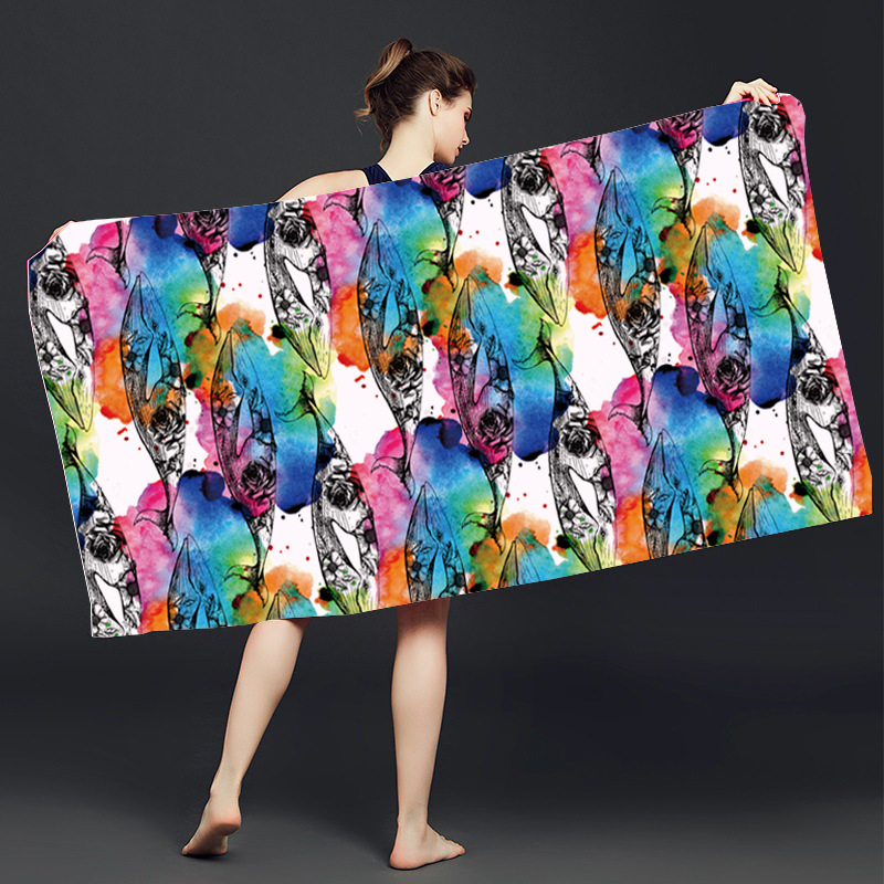 超细纤维游泳浴巾成人双面绒速干印花沙滩巾浴巾印花沙滩浴巾批发