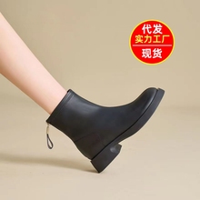2023年秋冬新款小短靴女靴及踝靴法式方头瘦瘦靴黑色靴子女