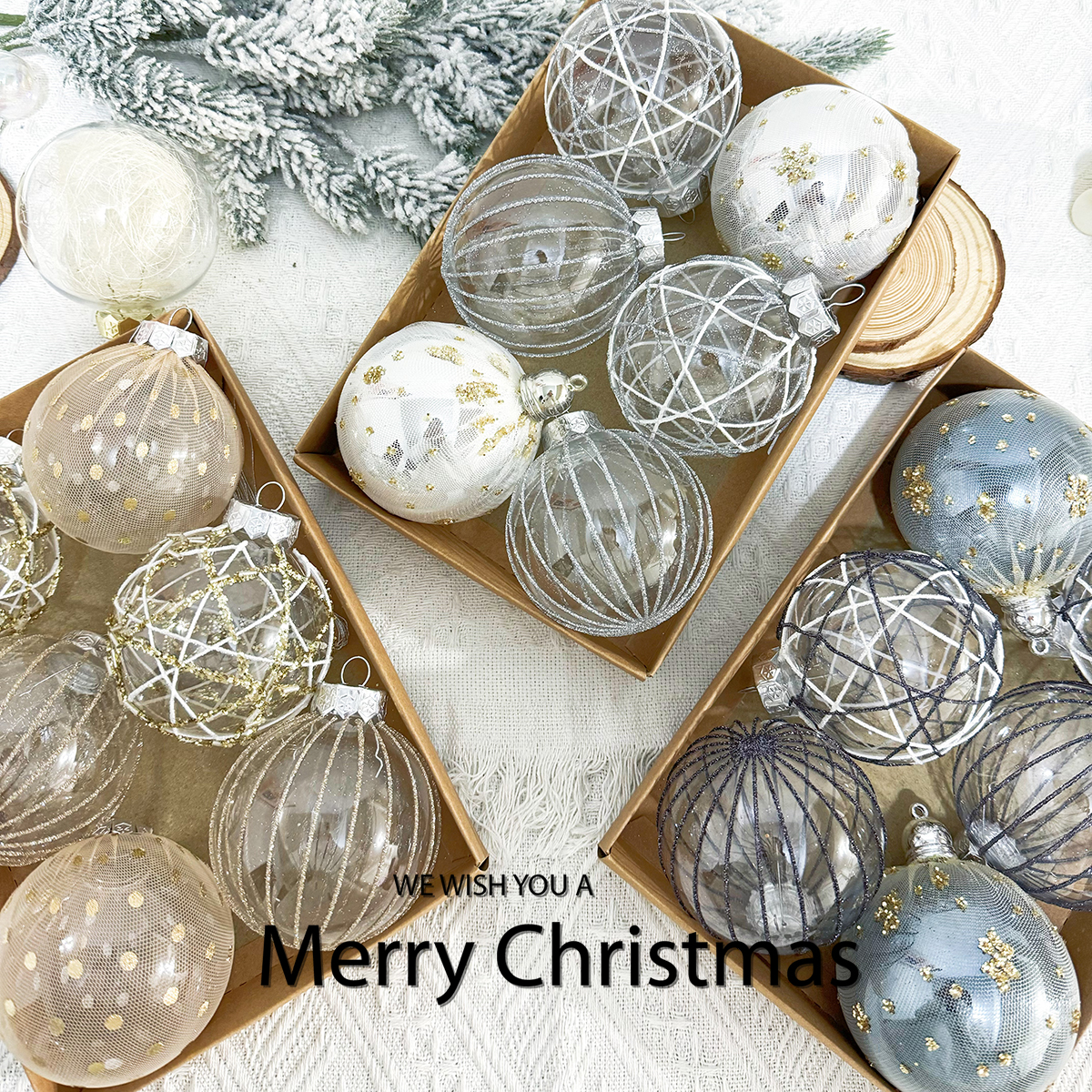 8cm手工彩绘金色银白色香槟色圣诞球圣诞树装饰品球彩球橱窗挂件