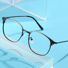 8802变色防蓝光眼镜金属复古近视框架眼镜跨境时尚半框眉毛平光镜