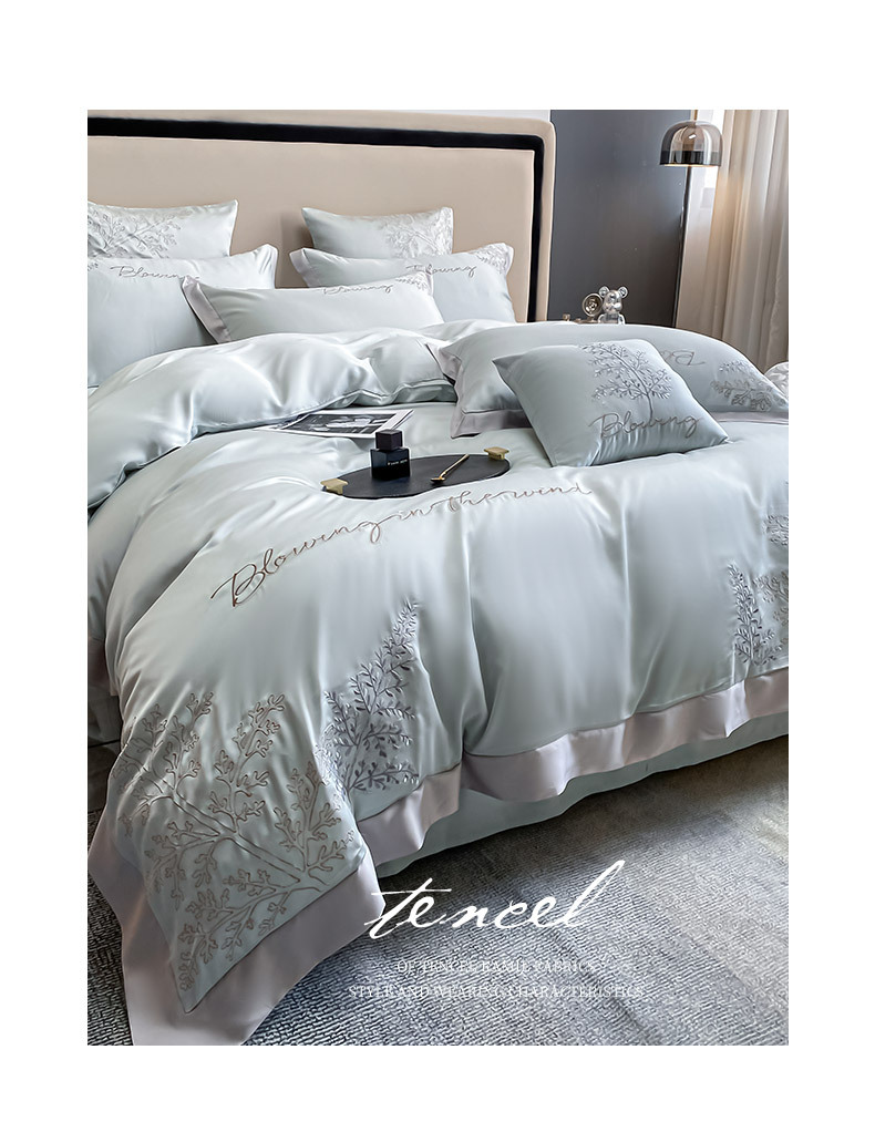 新款春夏高端绣花100支莱赛尔纤维床单四件套直销 凉感四件套批发