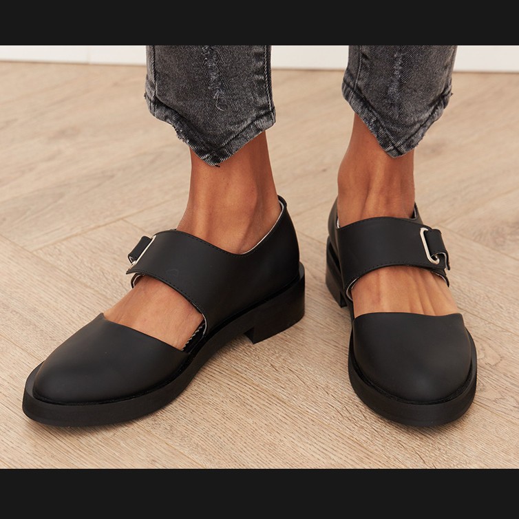 亚马逊跨境新款2025春季新品休闲低跟方跟圆头一字扣淑女大码单鞋