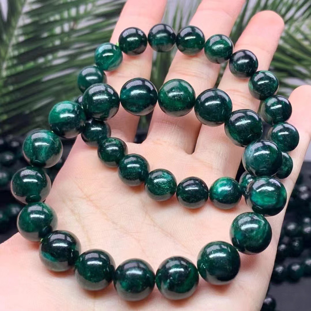 天然祖母晶手串墨绿色锂云母手链男女款简约时尚水晶饰品现货批发