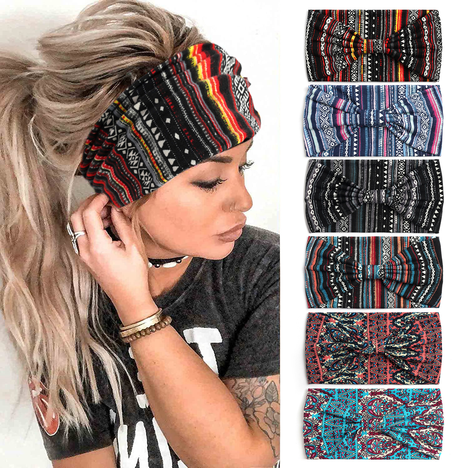 Bohemian European and American Cashew Yoga Exercise Hair Band Antiperspirant Sweat Absorbent Stretch Cotton Headband Ladies Headdress Hair Accessories