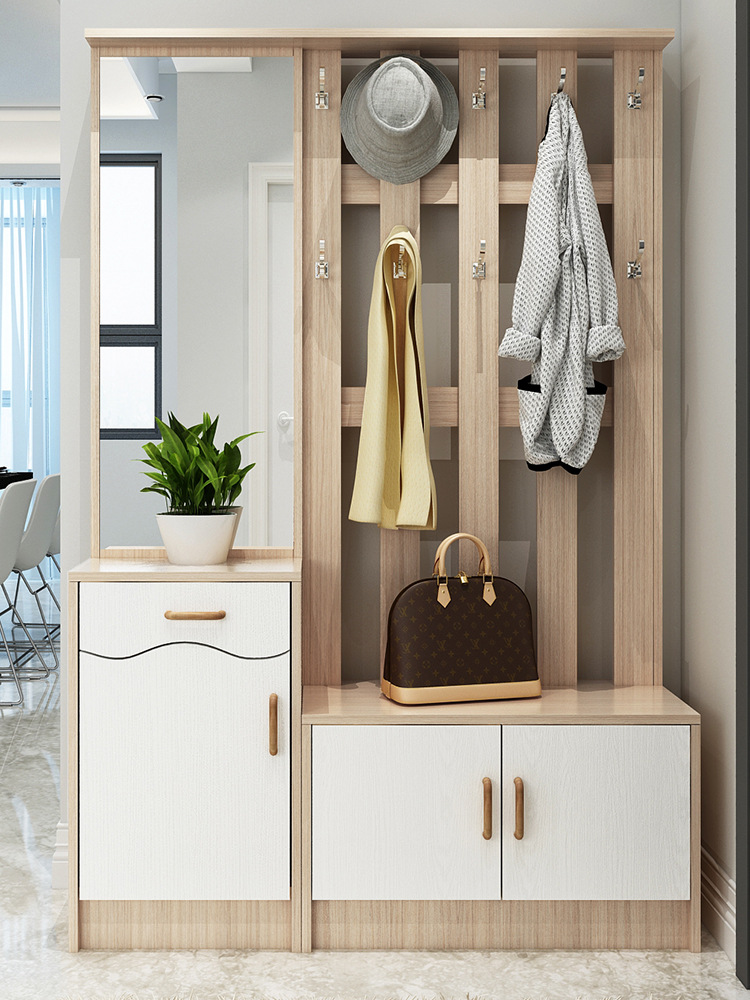 进门鞋柜挂衣架一体带镜子衣帽柜组合门厅柜多功能客厅玄关隔断柜