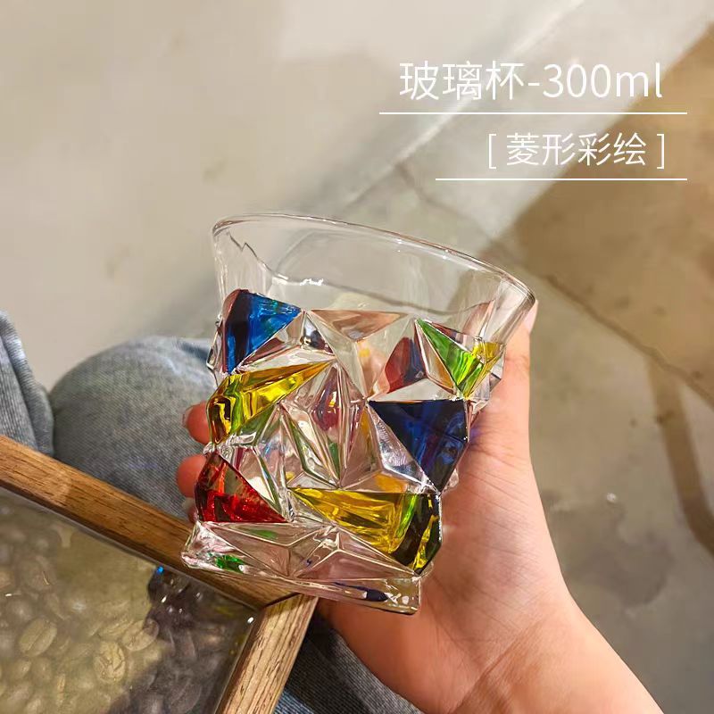 少女ins风浮雕玻璃杯小众设计威士忌酒杯高级感水杯啤酒杯咖啡杯