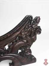 批发圆盘架子 古典中式古董瓷盘托架 黑紫檀木龙头雕刻 实木盘子