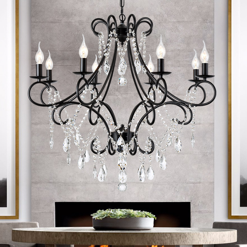 American Style Chandelier Lamp in the Living Room Wrought Iron Crystal Lamp Restaurant Lighting Modern Minimalist and Magnificent Home Country Bedroom Lamps