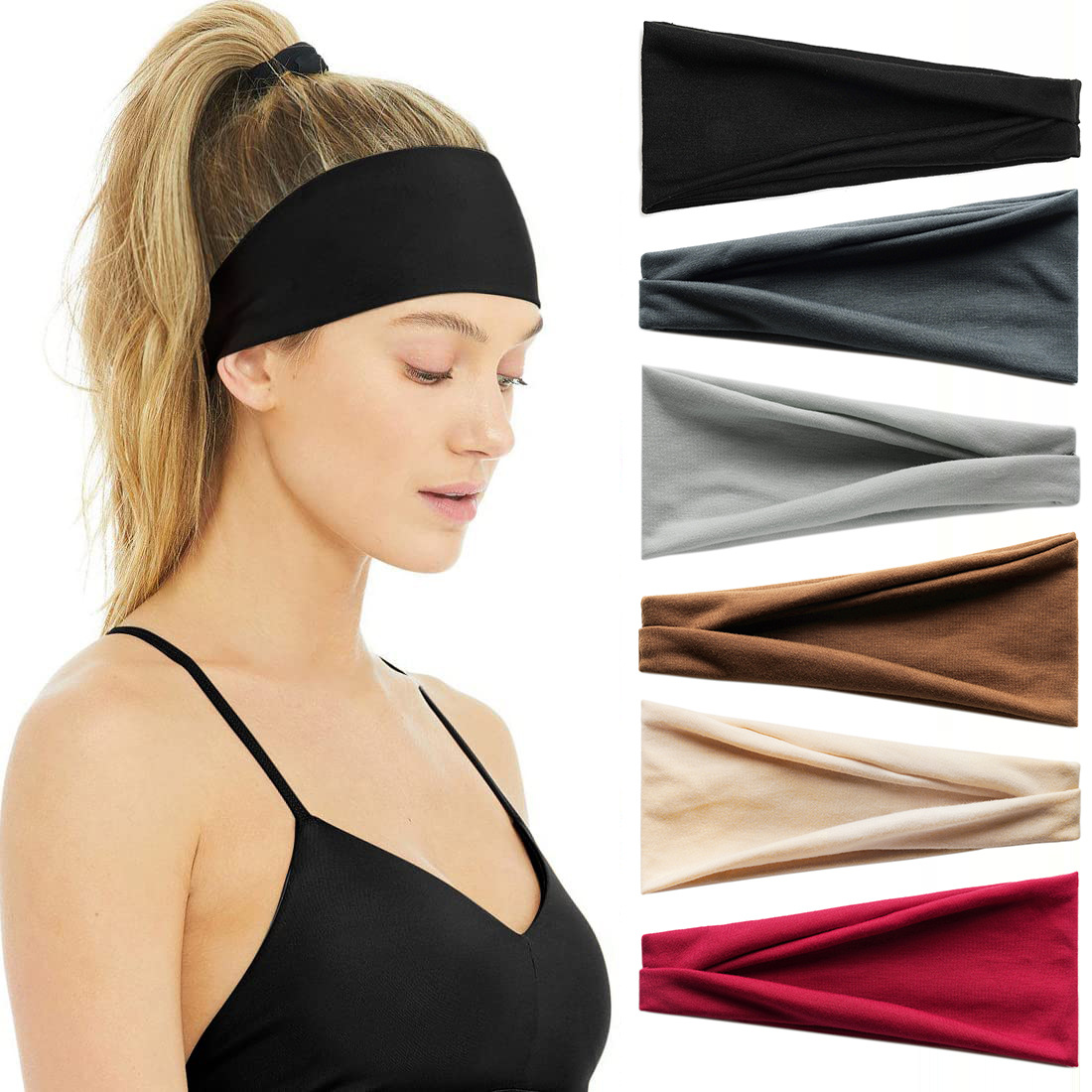 European and American Solid Color Sports Yoga Hair Band Sweat Absorbing Men and Women Running Workout Headband Stretch Hair Band Cotton Headscarf