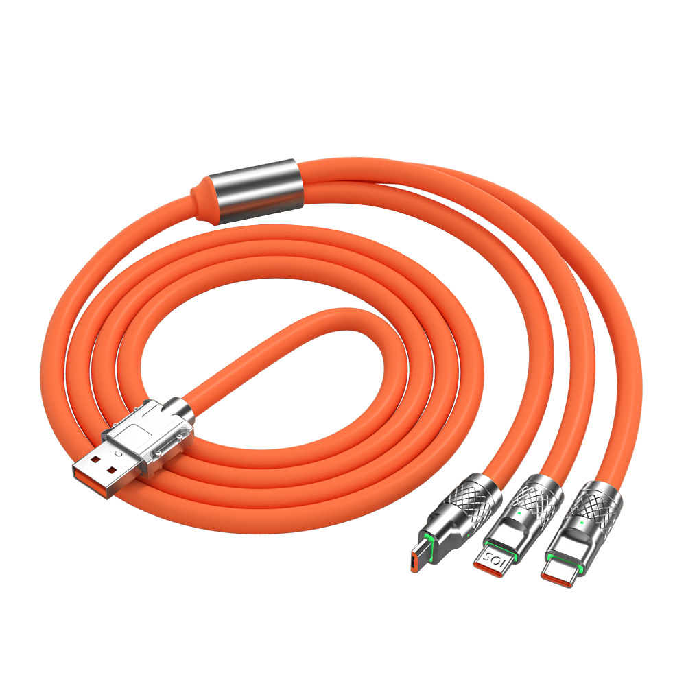 120W Bold 6A Super Fast Charge Three-in-One Data Cable Zinc Alloy Type-c Fast Charge Three in One Liquid Silicone