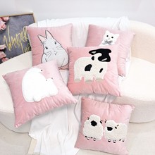 粉色ins风萌趣动物抱枕套荷兰绒刺绣抱枕 客厅沙发卡通可爱靠枕