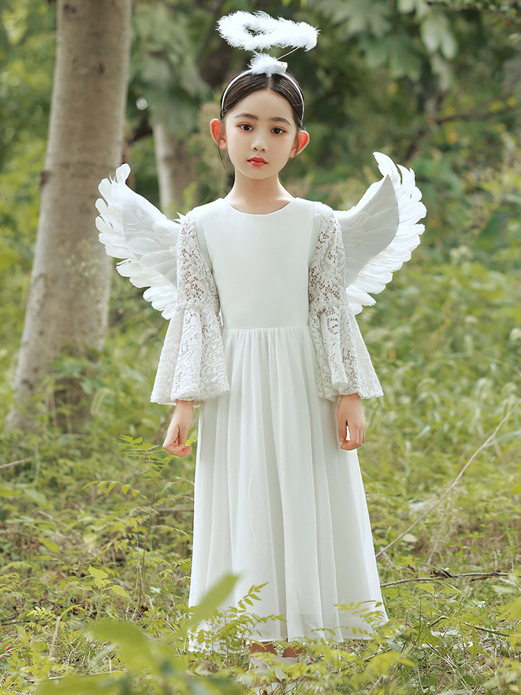 万圣节儿童礼服cosplay女童角色扮演舞会白色小天使演出服