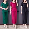 Cotton silk suit summer Easy Short sleeved trousers Two piece set Exorcism Large middle age mom Home TSUMUGI pajamas