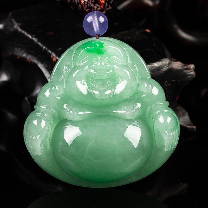 缅甸翡翠吊坠弥勒佛阳绿冰种玉佛笑佛老坑冰糯种男女款挂件送妈妈