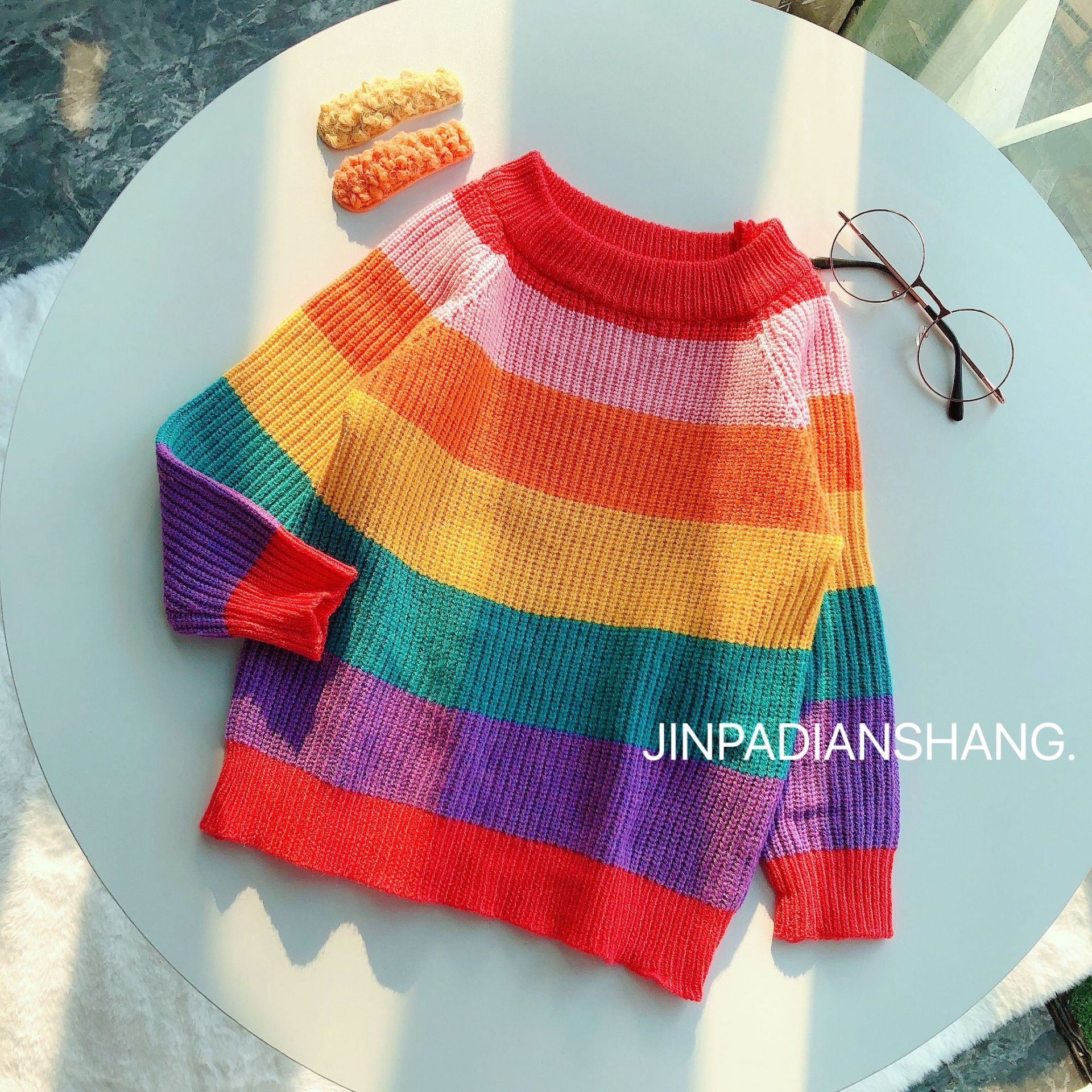 女童秋冬装2021新款童装小童宝宝婴儿彩虹毛衣儿童洋气针织上衣潮