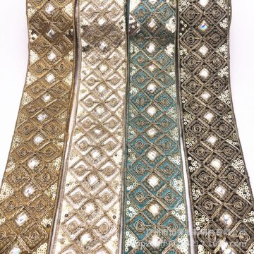 新款 复古中国风金色股线刺绣镜片花边 少数民族服装辅料绣花条码