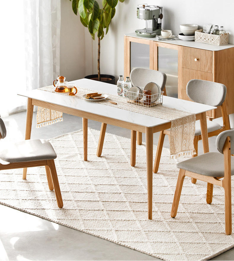 北欧简约白蜡木餐桌椅小户型餐桌岩板组合轻奢民宿餐厅餐桌椅组合