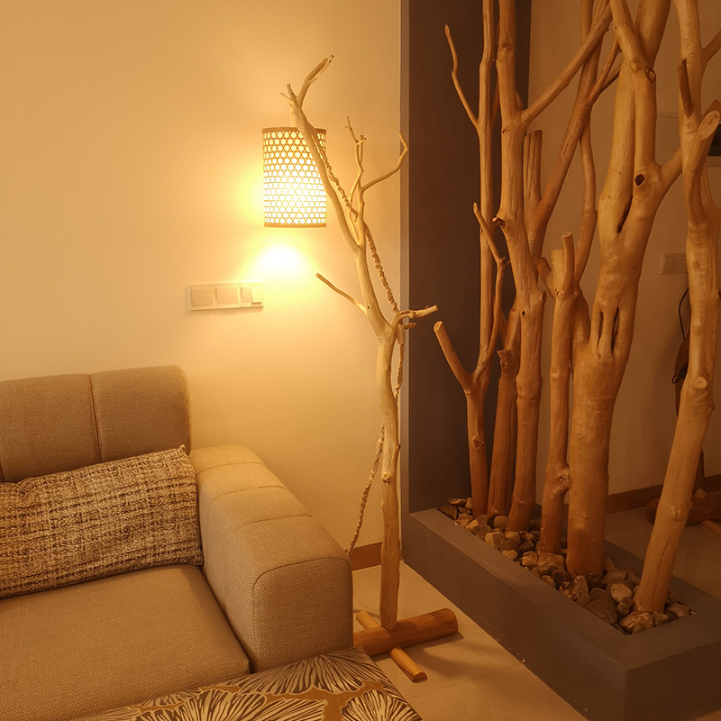 研木社木美落地灯树枝个性家居原创客厅茶室民宿设计师去皮原木灯