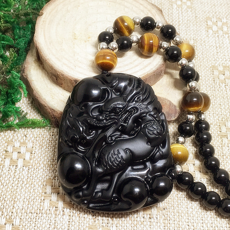 黑曜石有求必应麒麟吊坠天然水晶祥瑞上古神兽麒麟挂坠情侣项链